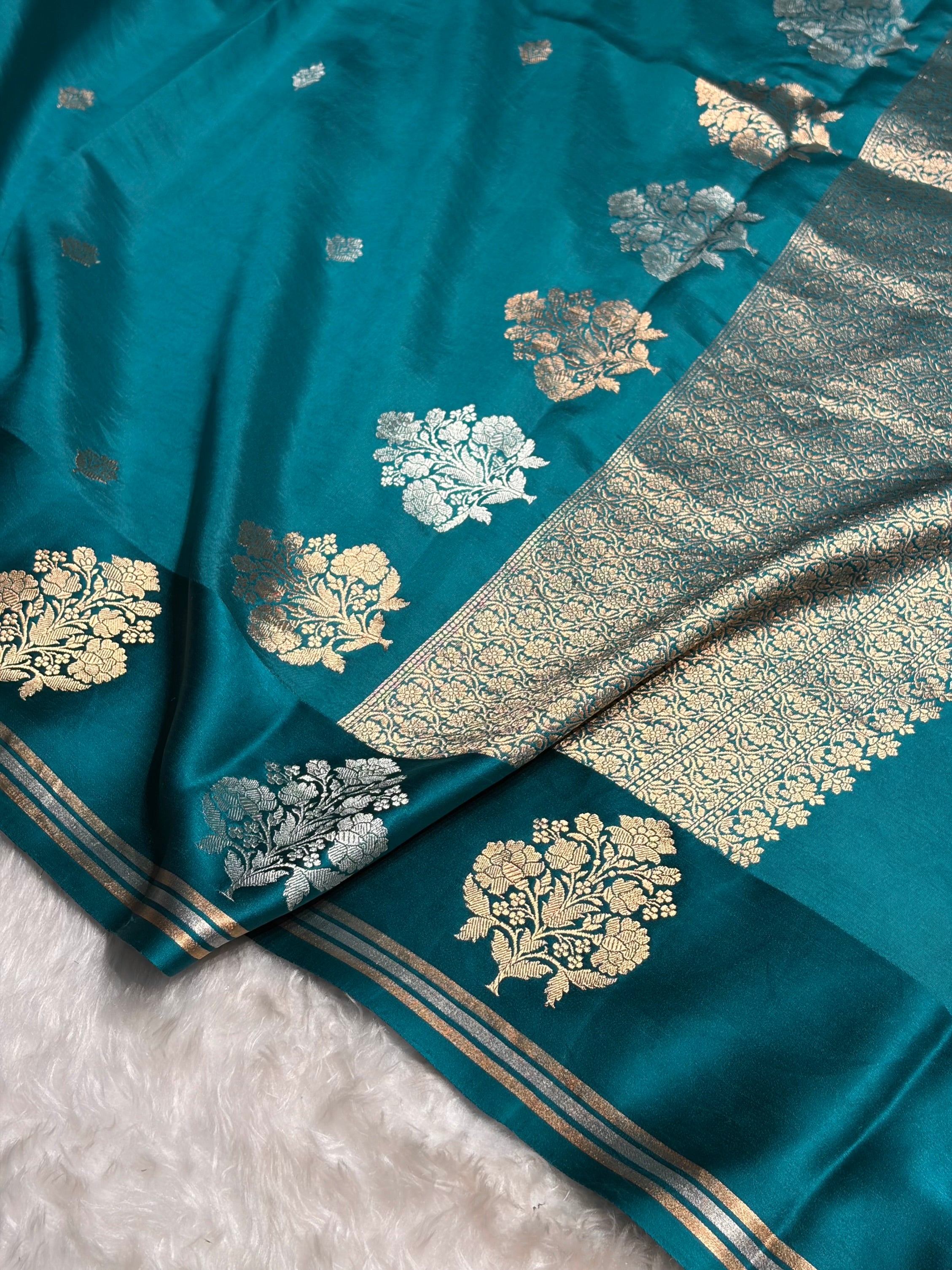 Rama Shades Meena Boota Handwoven Pure Katan Raw Mango Silk RM-01