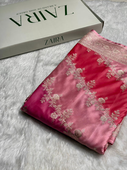 Blush Pink Rangkat Banarasi Cross Mashru Silk Saree MS01