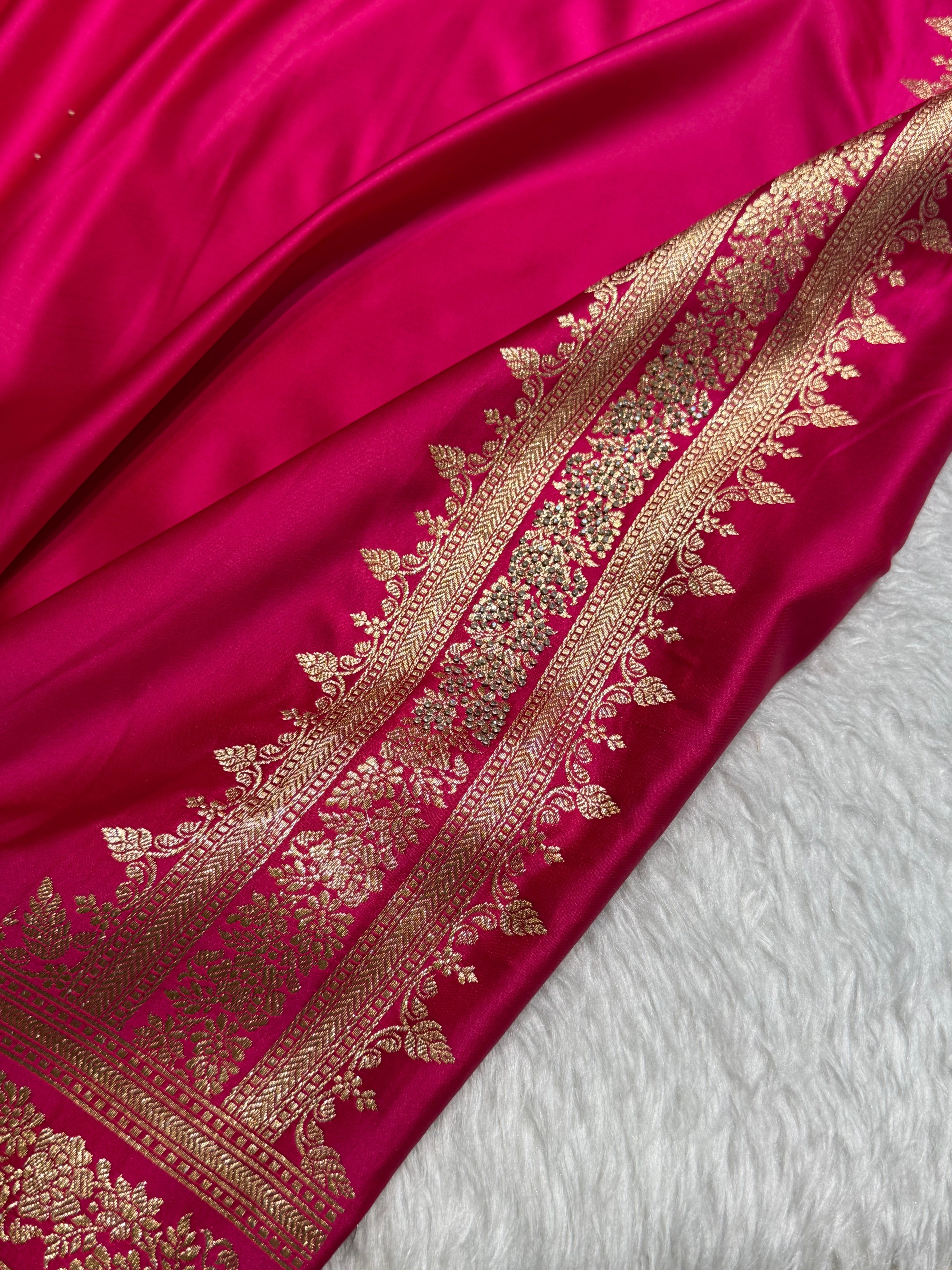 Pink Banarasi Swarovski Work Booti Katan Silk Saree BSKM17