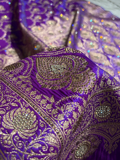 Satin Silk Saree Banarasi Swarovski Work Jaal in Purple Shades BSS23 (R)