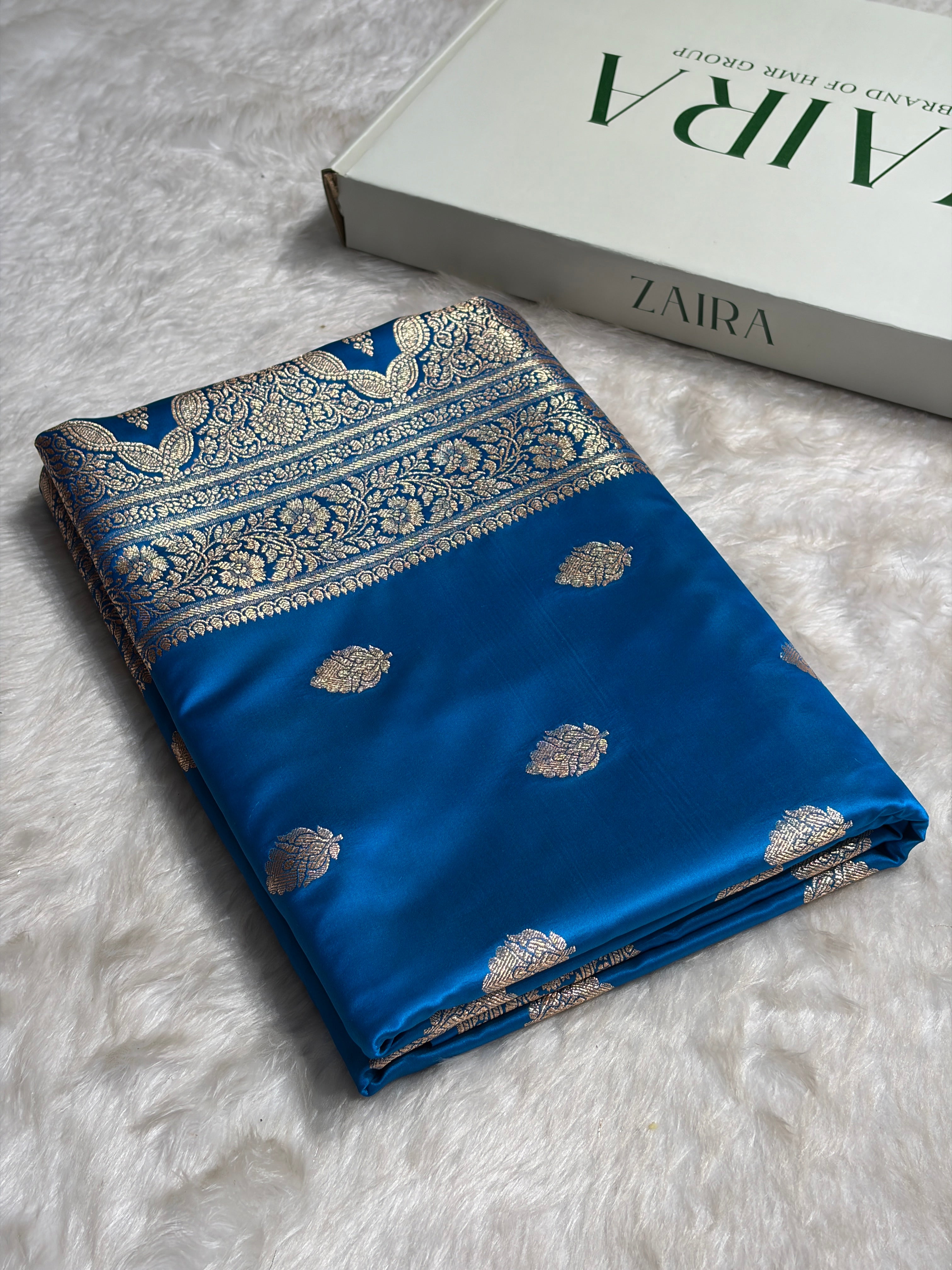Firozi Booti Pattern Satin Katan Silk Saree SK65