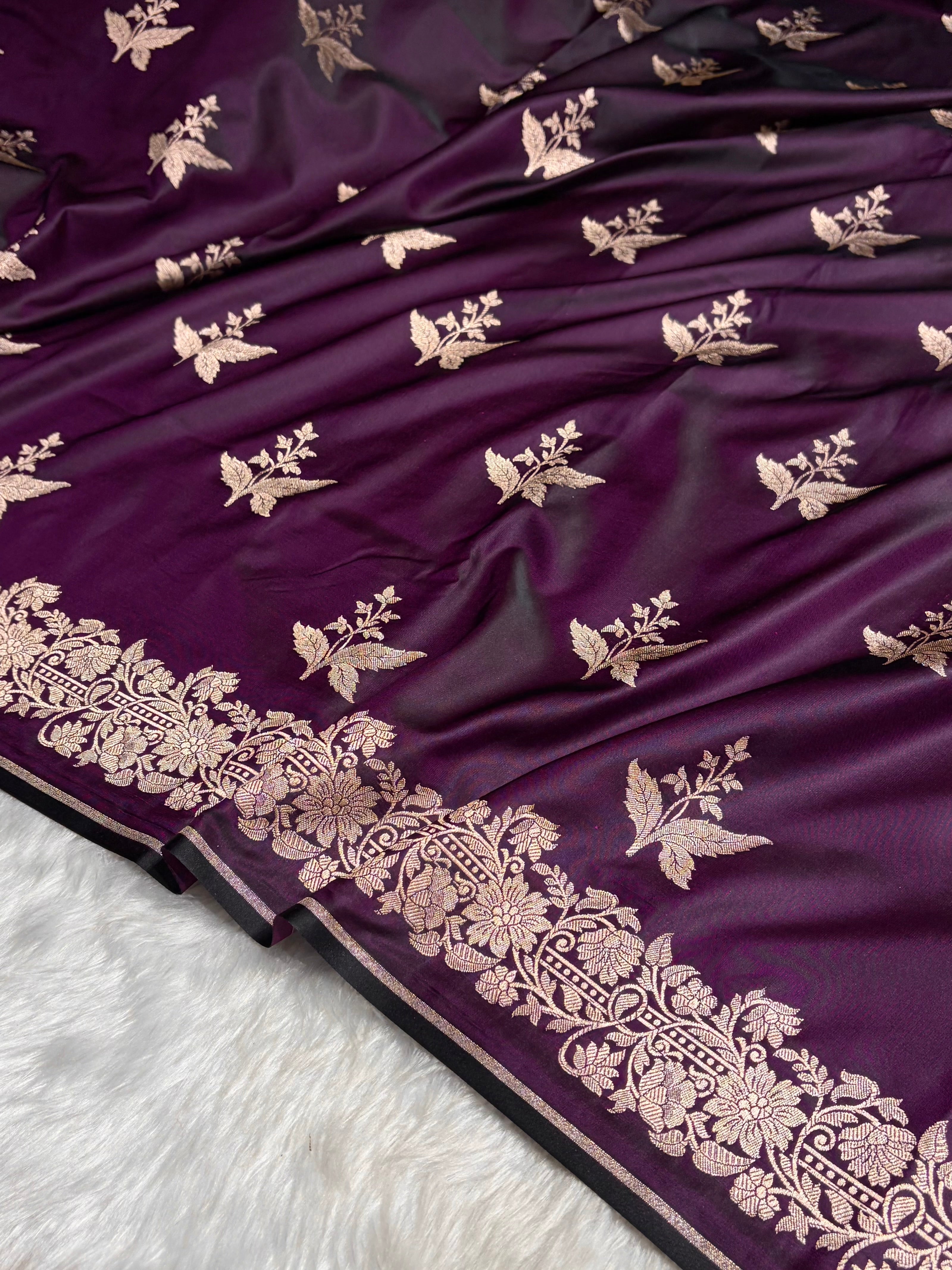 Dark Purple Shades Floral Boota Mashru Silk Saree MSM-67