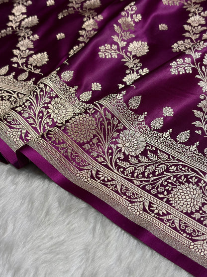 Magenta Cross & Booti Banarasi Katan Silk Saree SK24