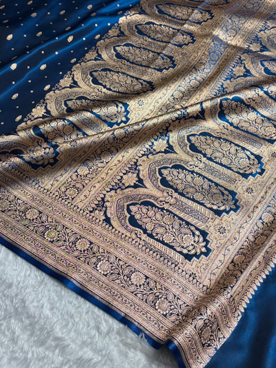 Banarasi German Blue Shades Booti Pattern Banarasi Satin Silk Saree SS64