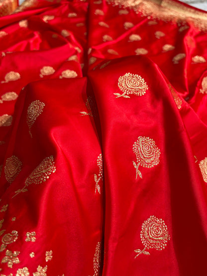 Banarasi Satin Katan Saree With Boota in Red Shades SK111