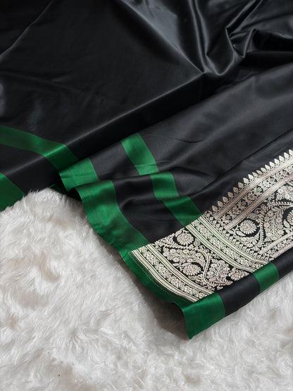 Banarasi Rani With Contrast Black Floral Border Mashru Silk Saree MSM-101