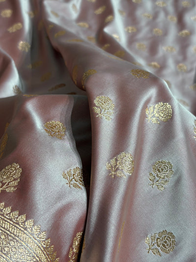 Floral boota Satin katan Silk Saree In Rose Pink Shades SK12
