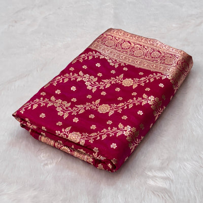 Rani Cross Pattern Satin Silk Banarasi Saree
