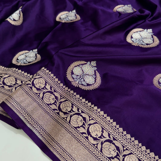 Indigo Purple Minakari Boota Mashru Silk Saree