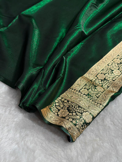 Bottle Green Shades Banarasi Satin Silk Saree SS33