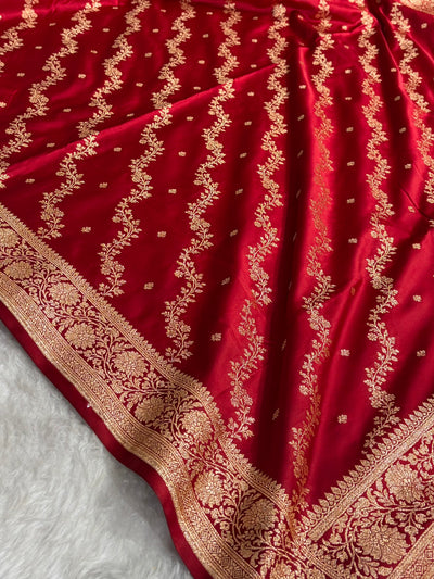 Banarasi Satin Katan Saree With Boota in Red Shades SK108