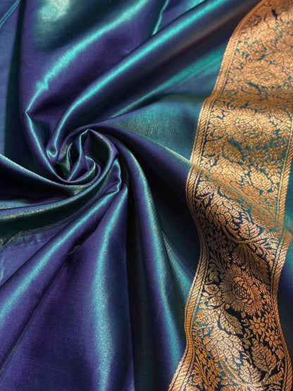Ultra Light Weight Satin Silk Booti in Peacock Shades SS06
