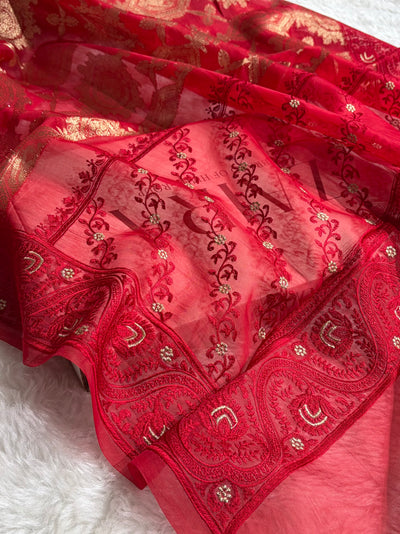 Banarasi Pure Organza Red Shades Banarasi Silk Saree PO-39