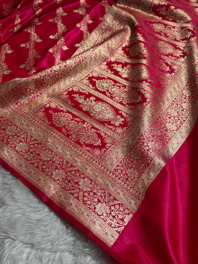 Cross Rani Shades Cross Pattern Banarasi Satin Silk Saree SS50