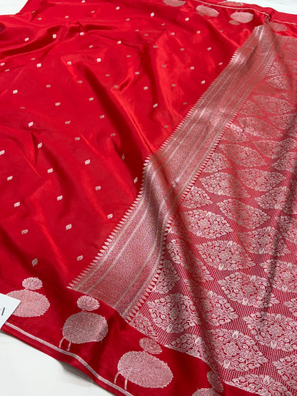 Red Shade With Booti Pattern Mashru Silk Saree