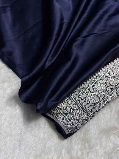 Dark Navy Blue Shades Booti Mashru Silk Saree MCS65