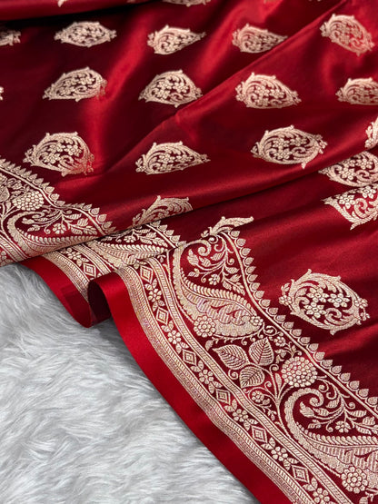 Banarasi Cross Maroon Shades Banarasi Boota Pattern Floral Mashru Silk Saree MSM-104