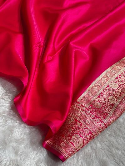 Cross Rani Shades Jaal Pattern Banarasi Satin Silk Saree SS49