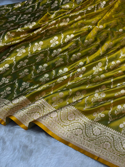 Liril Green Cross with Boota Pattern Satin Katan Silk Saree SK67
