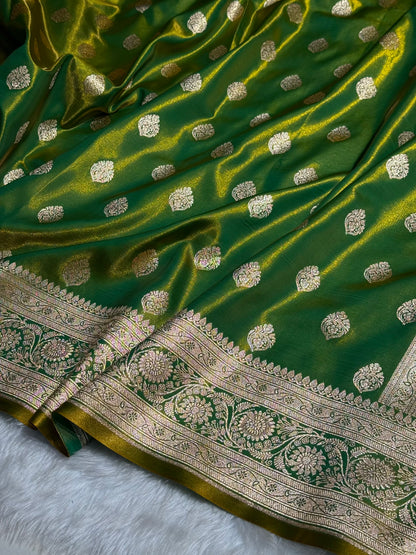 Ultra Light Weight Satin Silk Boota in Liril Green Shades SS03