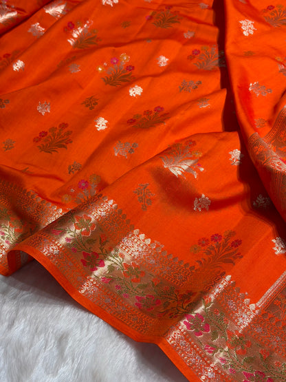 Minakari Orange Shades Pure Chiniya Silk CH-01