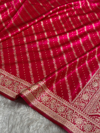 Banarasi Cross Rani Shades Cross Pattern Banarasi Satin Silk Saree SS61