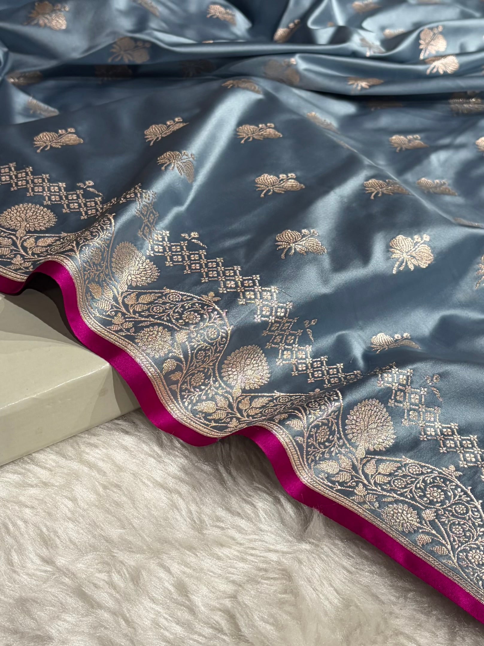 Turquoise Shades Banarasi Boota Pattern Floral Mashru Silk Saree MSM-115