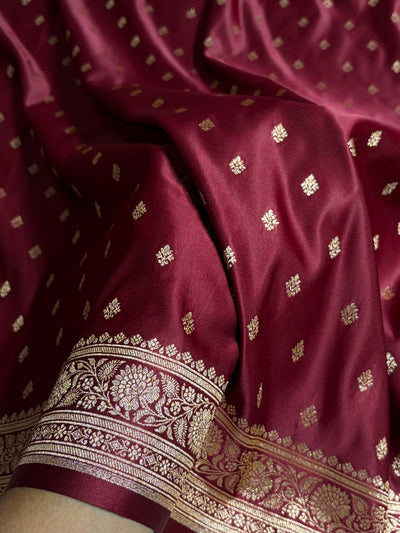 Banarasi Boota Katan Silk Saree In Garnet Shades SK03