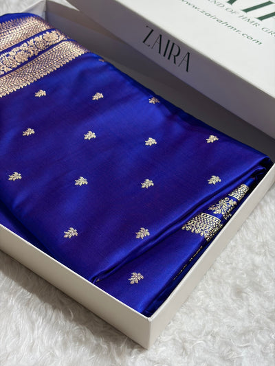 Banarasi Satin Katan Saree With Booti Pattern in Royal Purple Shades SK125