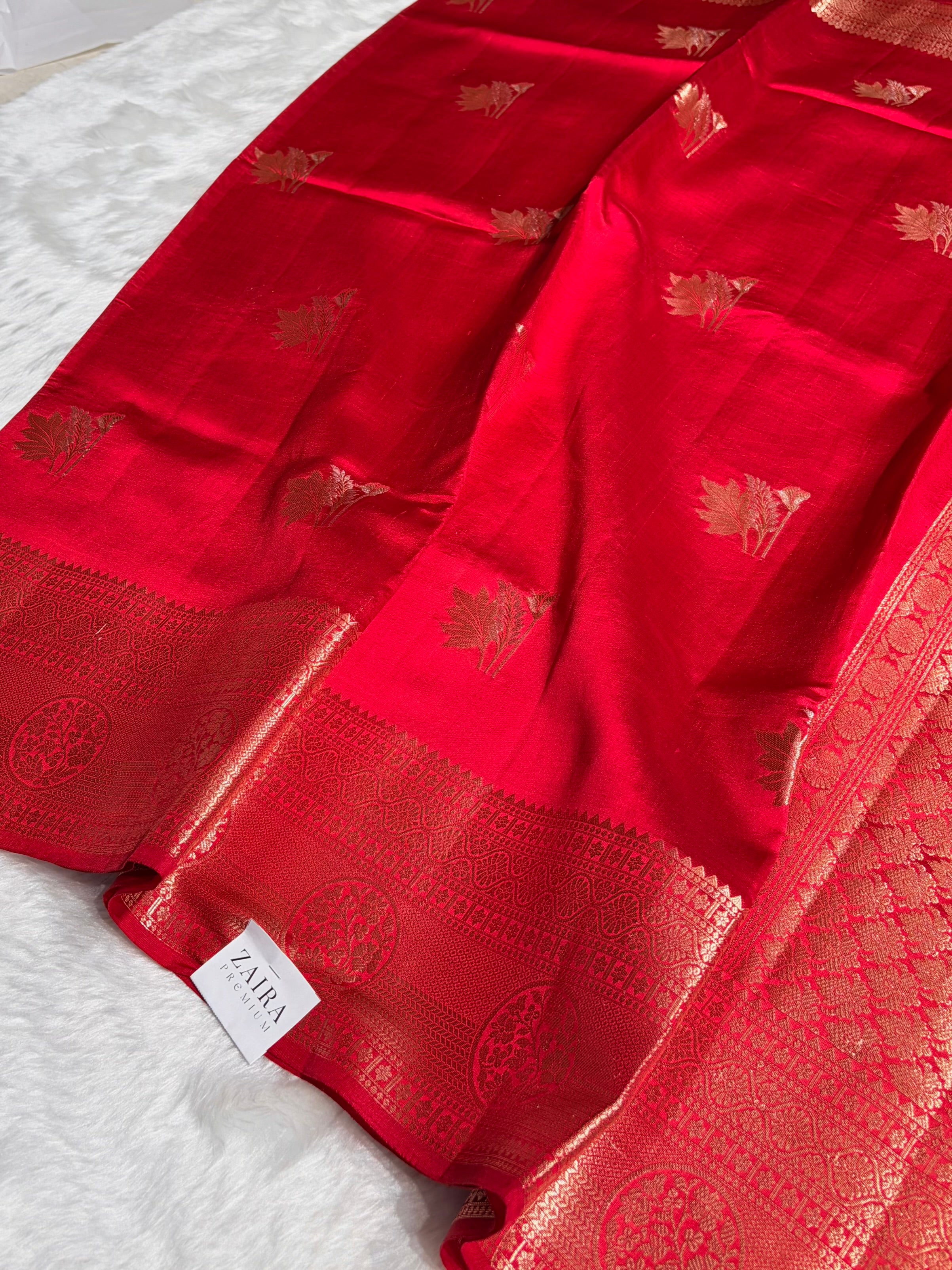 Red Shade Flower Boota Pure Caramel Mango Silk Saree CS-14