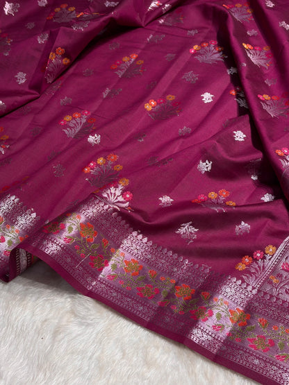 Minakari Wine Shades Pure Chiniya Silk CH-01