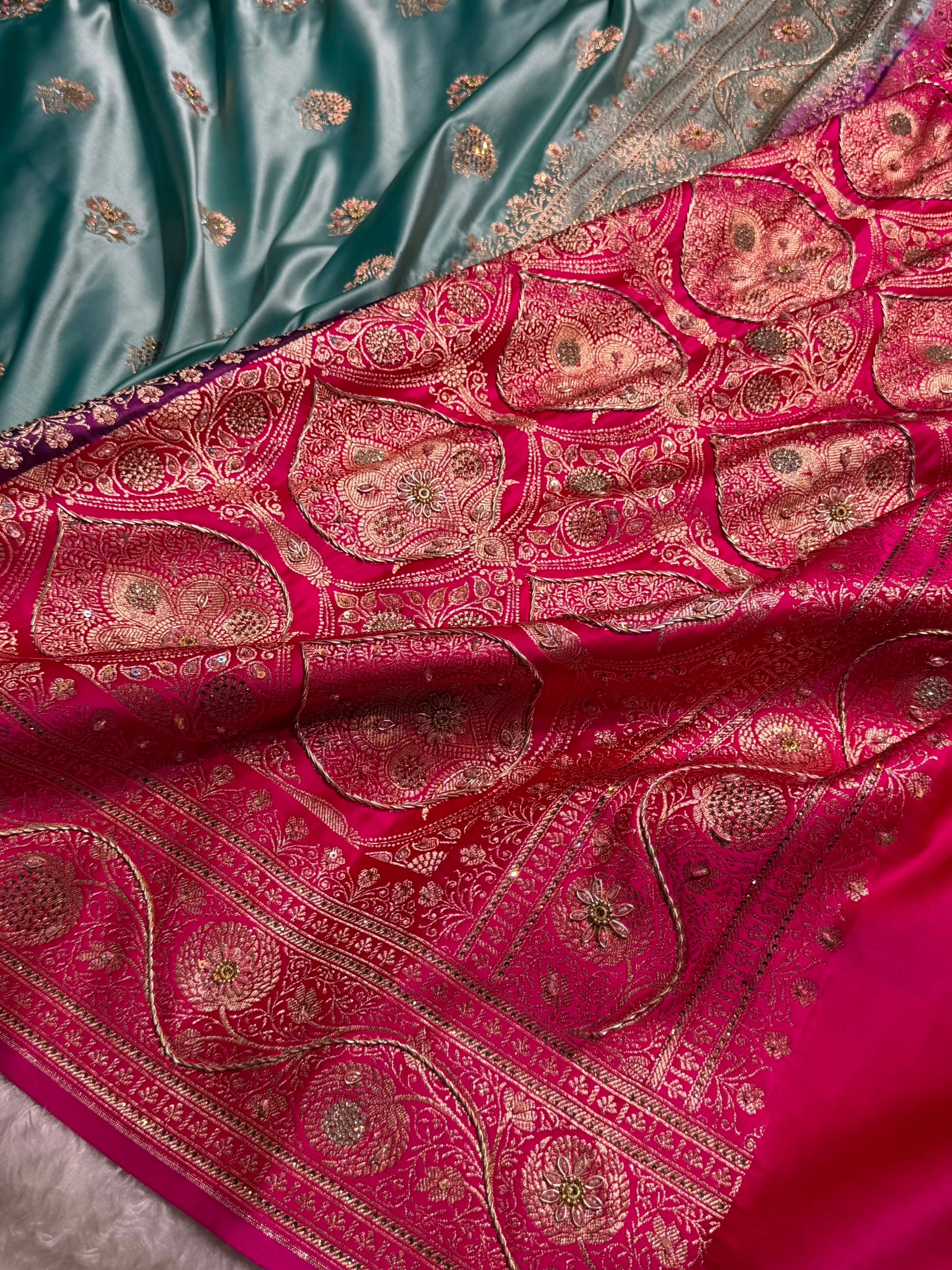 Sea Green - Rani Banarasi Boota With Zardozi & Swarovski Work Katan Silk Saree BSKM29