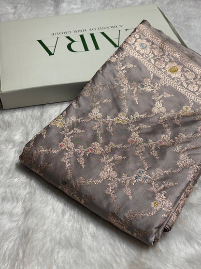 Gray Shade Minakari with Jaal Pattern Mashru Silk Saree MS56