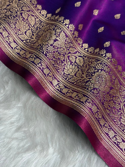 Ultra Light Weight Satin Silk Booti in Purple Cross Shades SS06