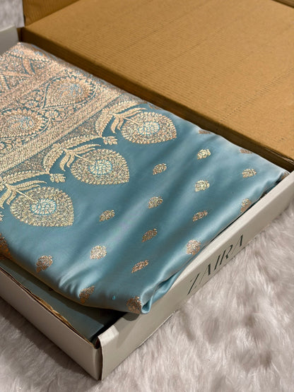 Katan Silk Saree In Powder er Blue Shades SK10
