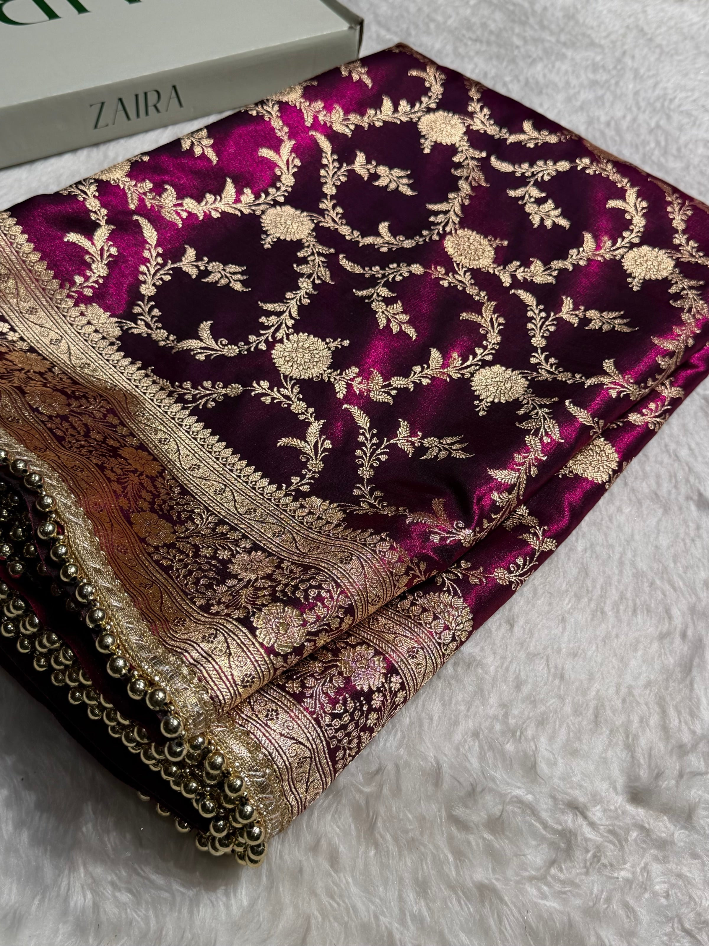 Satin Silk Banarasi Jaal In Wine Shades With Gotta Patti  SSGP18