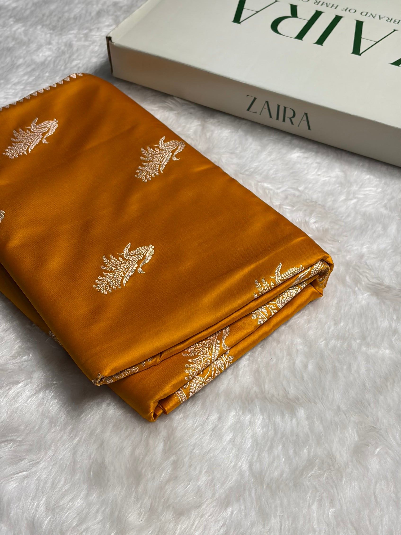 Mustard Boota With Floral Border Mashru Silk Saree MSM-89