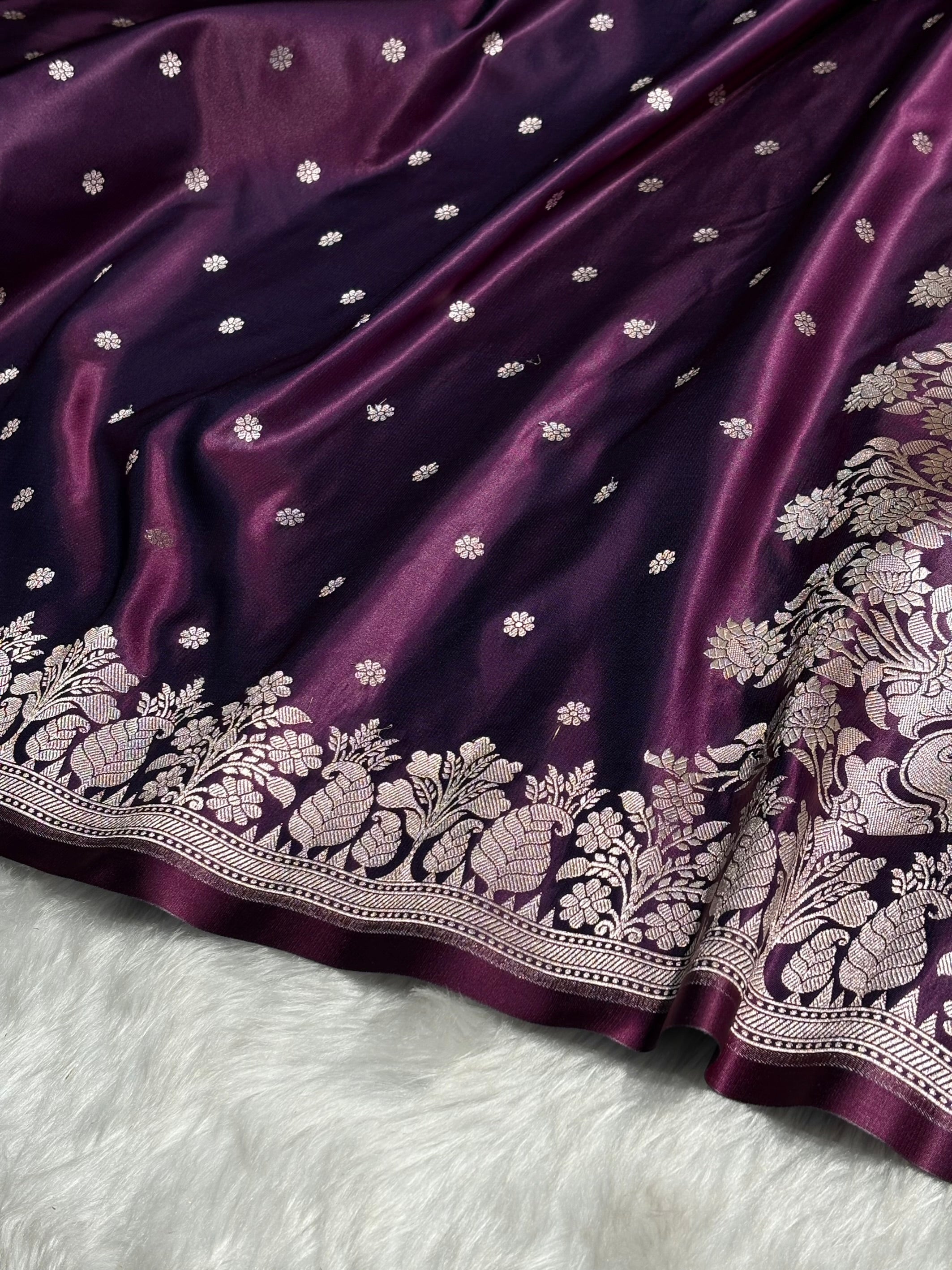 Wine Shades Floral Boota With Floral Border Mashru Silk Saree MSM 79
