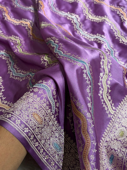 Banarasi Minakari Cross Pattern in Lavender Shades Mashru Silk Saree MCS93