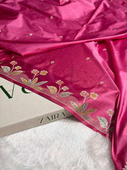 Banarasi Baby Pink Shades Minakari Booti Mashru Silk Saree MS58