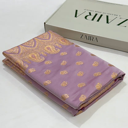 Floral boota Satin katan Silk Saree In lilac Shades