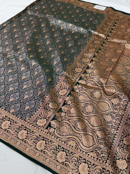 Bottle Green Shade With Tanchoi Brocade Pattern Katan Silk Saree