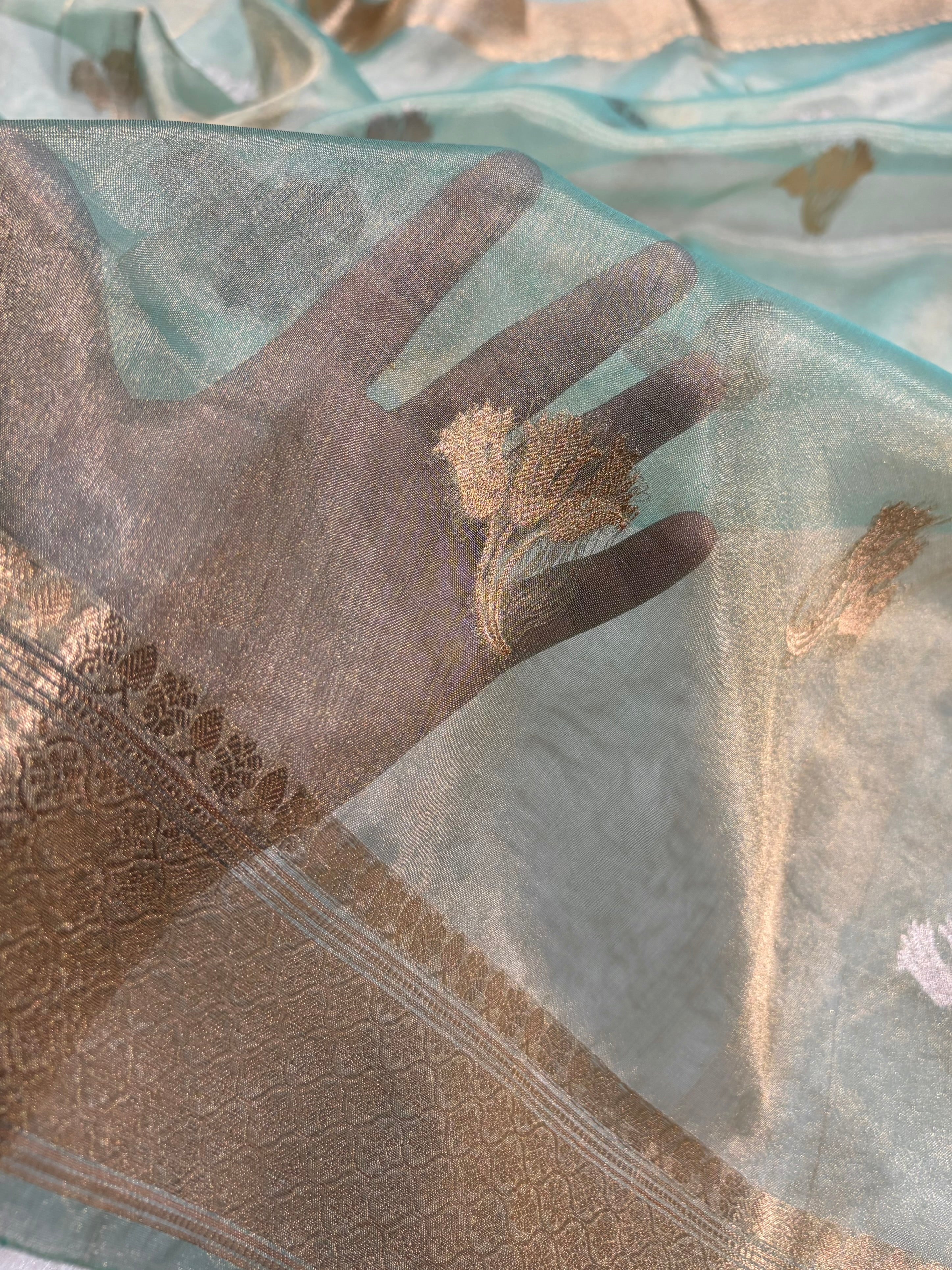 See Green Bananasi Floral Shades Pure Tissue Silk Saree PT-53