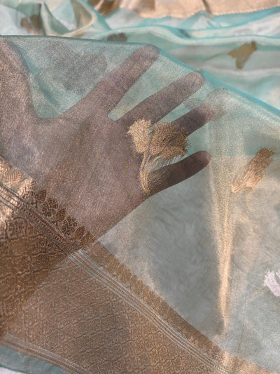 See Green Bananasi Floral Shades Pure Tissue Silk Saree PT-53
