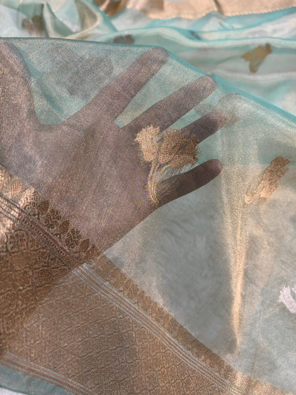 See Green Bananasi Floral Shades Pure Tissue Silk Saree PT-53