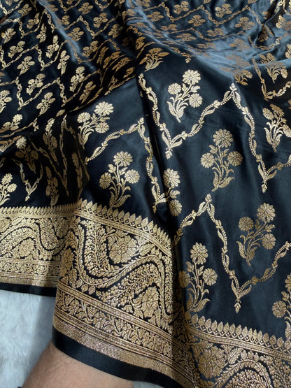 Black with Boota Pattern Satin Katan Silk Saree SK67
