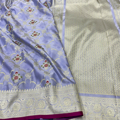 Pastel Blue Tanchoi Mashru Silk Saree