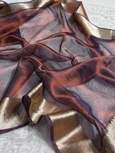 Banarasi Cross Chocolate Shades Pure Tissue Silk Saree PT-60