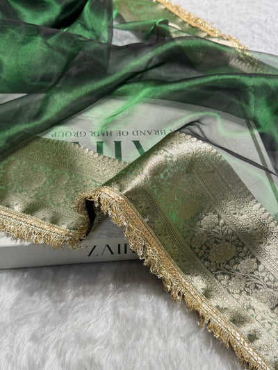 Bottle Green Shades Pure Tissue Silk Saree with Gotta Patti Brocade Blouse PTGP-08