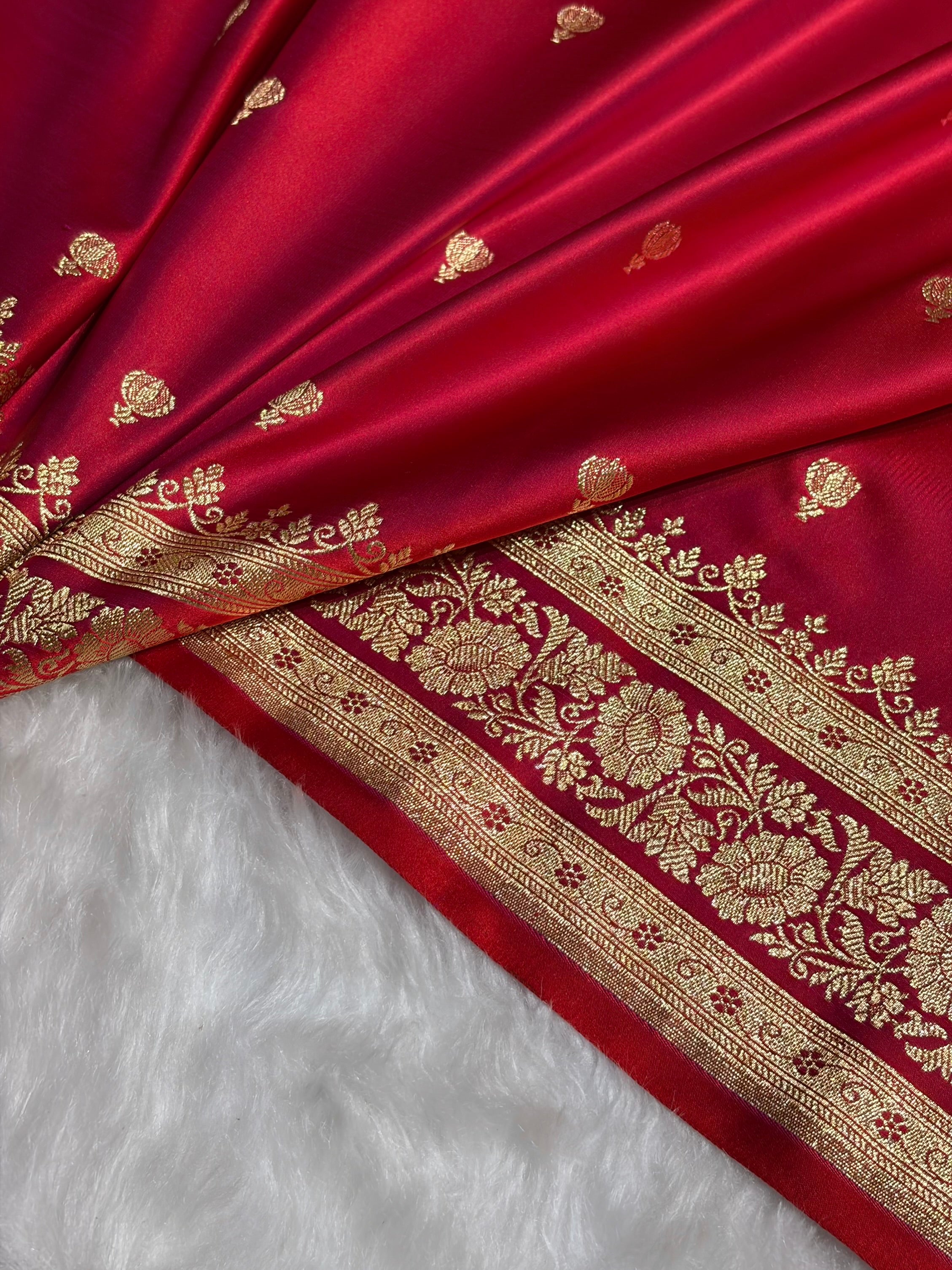 Magentic Red Booti Pattern Satin Katan Silk Saree SK66